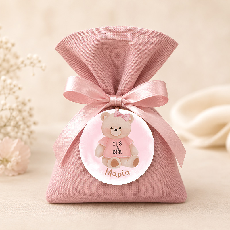 1101bob Teddy Girl Bear 2mpomponieres baftisis myalbum wooden koritsi agori pougi