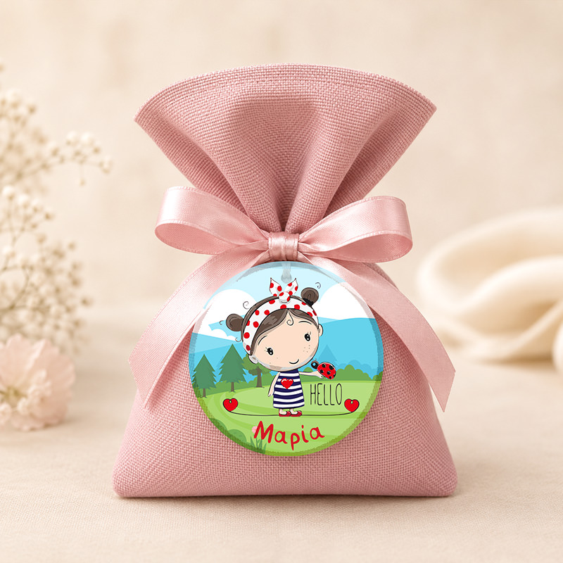 1110bob Ladybug Girl 2mpomponieres baftisis myalbum wooden koritsi agori pougi